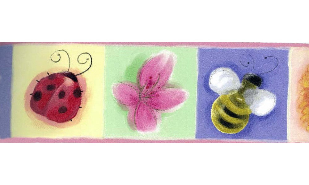 Pink Kids Bee Butterfly Floral FF90032 Wallpaper Border