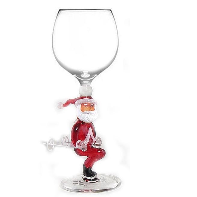 Red Santa Hand Blown Wine Glass