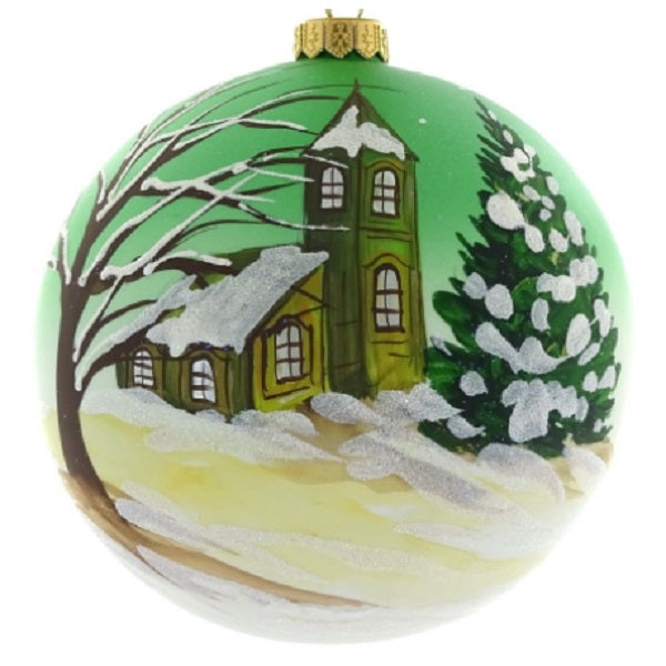 Hand Painted Artistic Church Glass Holiday Ornament