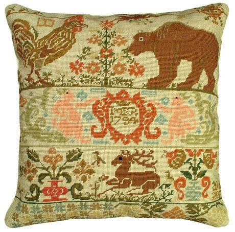 Rooster Bear Sampler Decorative Pillow