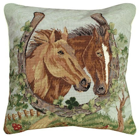 Horseshoe & Clover 18X18 Petipoint Pillow
