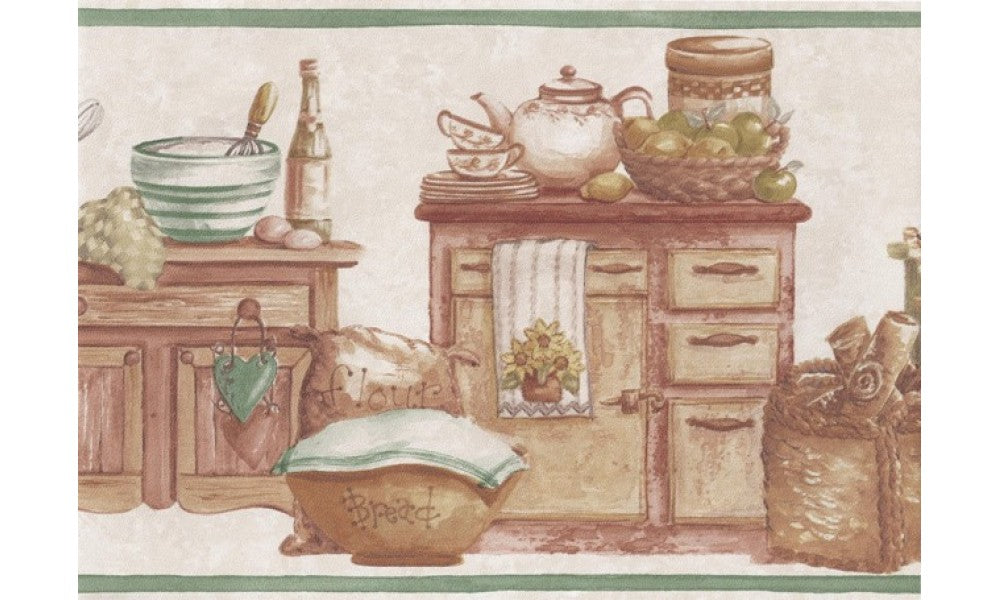 Cream Green Countrystyle Kitchen BT77729 Wallpaper Border