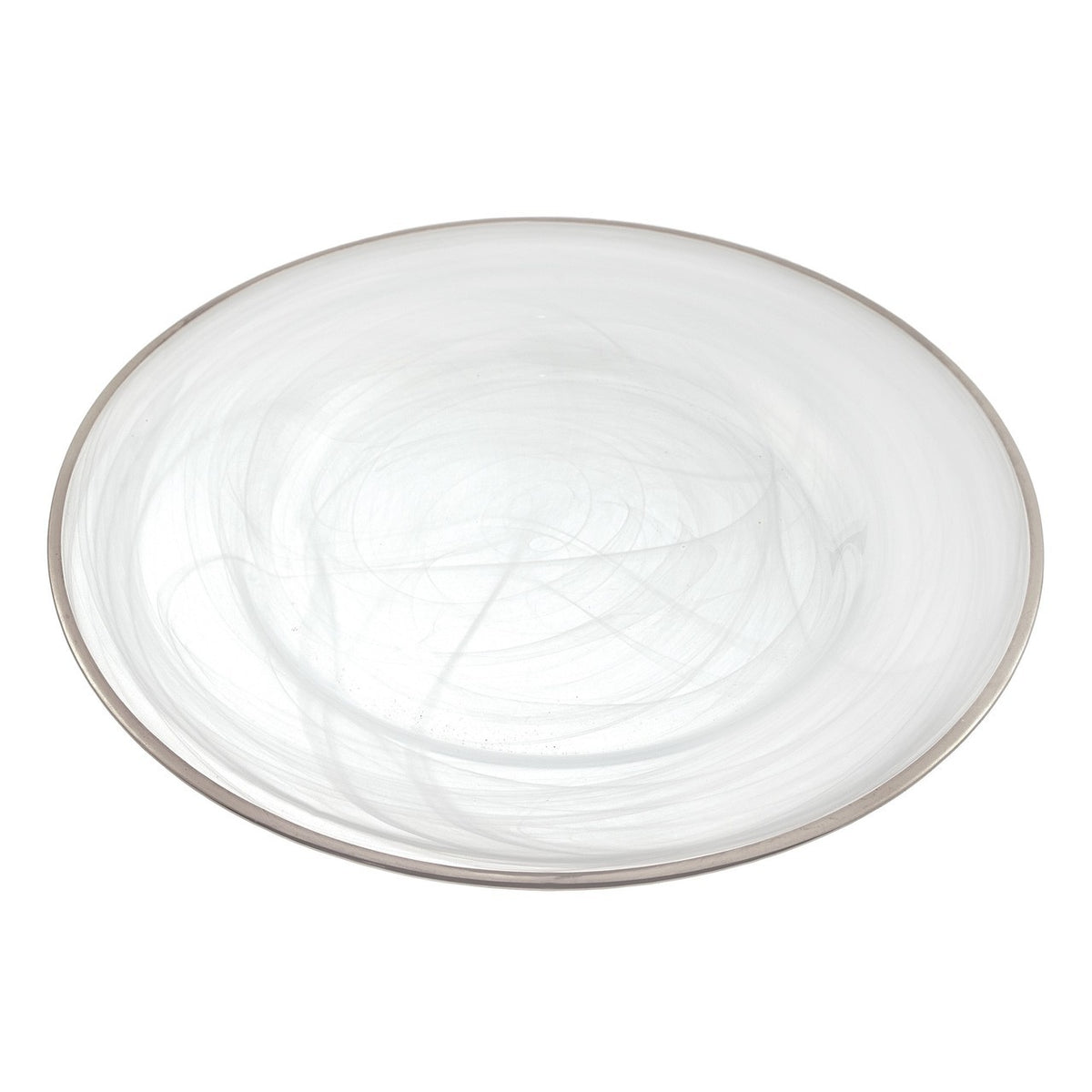 Metallic Silver Trim White Alabaster Charger Plate