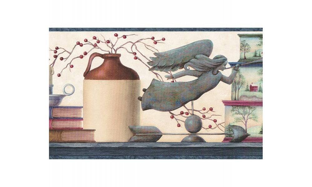 Blue and Cream Country Jars PC95121 Wallpaper Border