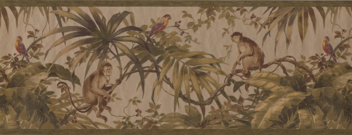 Jungle Monkey Parrot Light Brown for Kids HV6153B Wallpaper Border