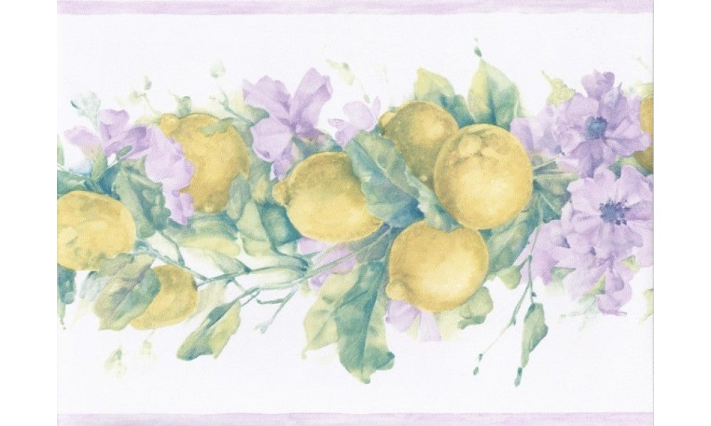 Purple White Primrose Lemons MK77670 Wallpaper Border