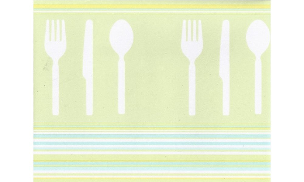 Green Teal White Modern Cutlery CU78225 Wallpaper Border