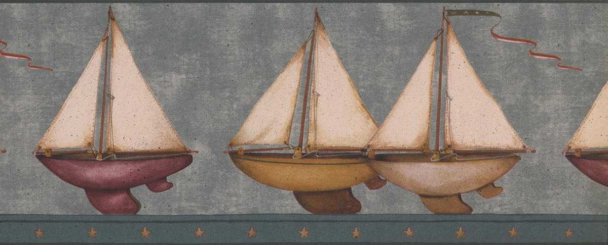 Faux Sailboats Denim Blue for Kids HS3123B Wallpaper Border
