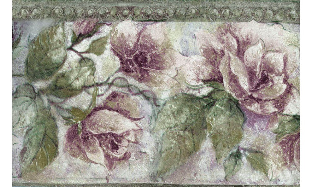 Green Leaf Pink Roses ED76256 Wallpaper Border