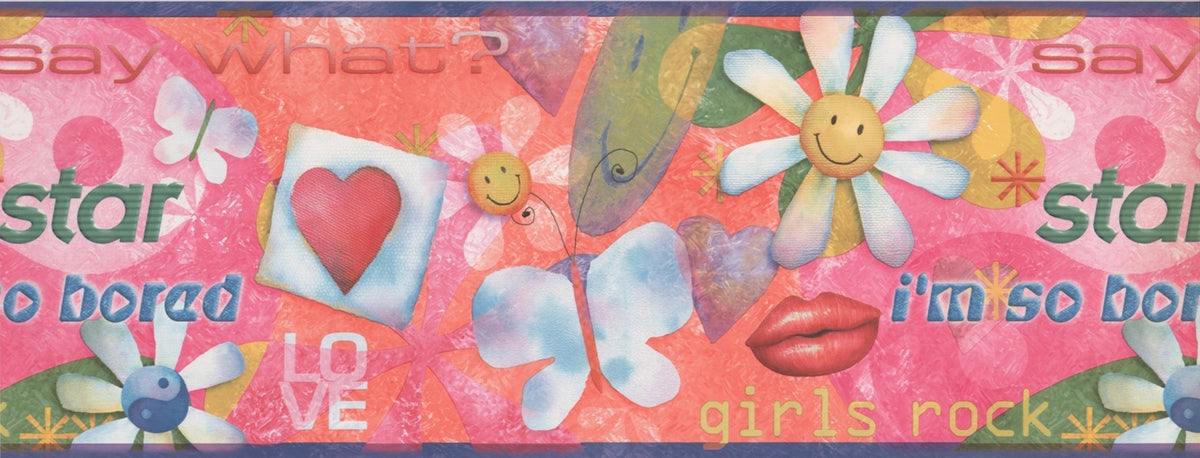 Funny Sun Butterfly Lips Heart Pink Orange ISB4002B Wallpaper Border