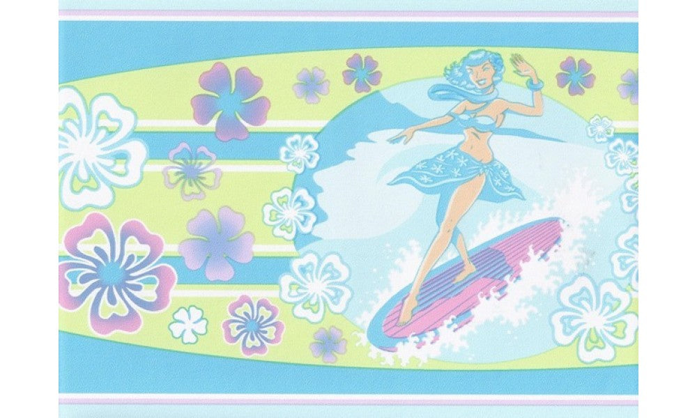 Blue Green Purple Hawaiian Surf Board GU79209 Wallpaper Border