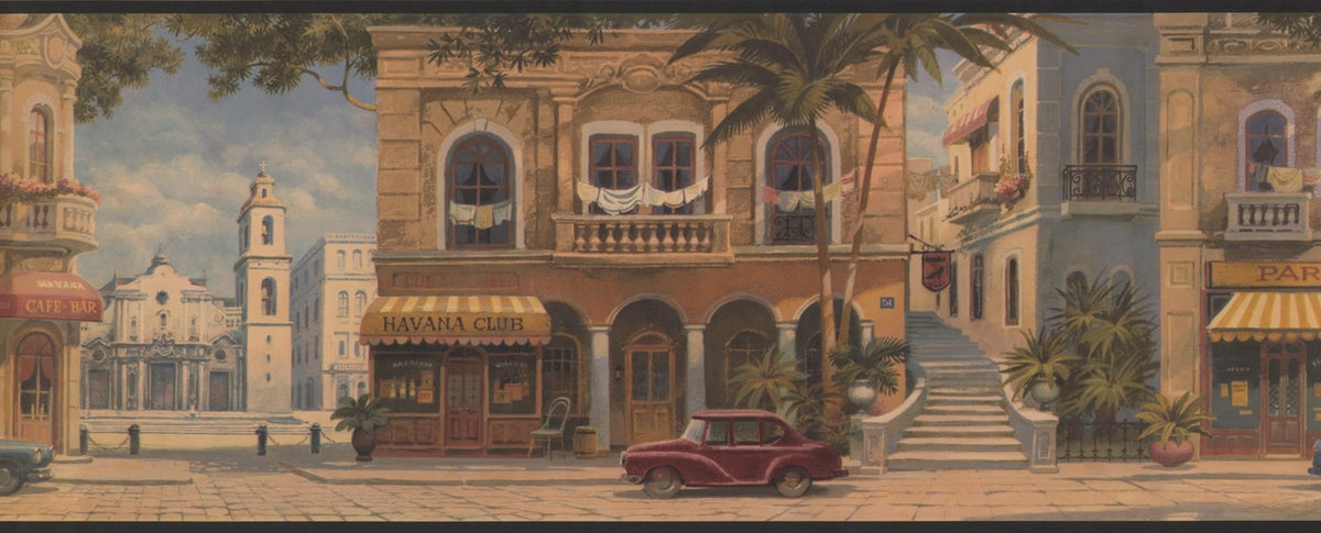 Havana Cigar Shops City Square Dark Green Trim HV6112B Wallpaper Border