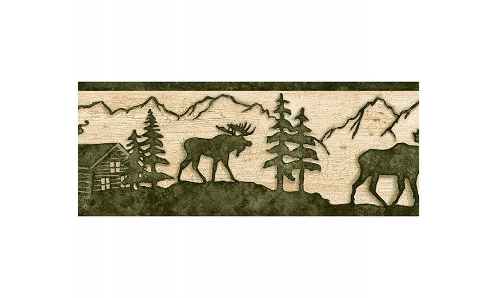 Beige and Green Lodge Moose TC48081 Wallpaper Border