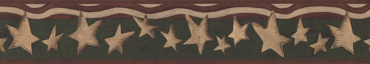 Beige Stars Red Stripes Patriotic Pine Green HF8537B Wallpaper Border