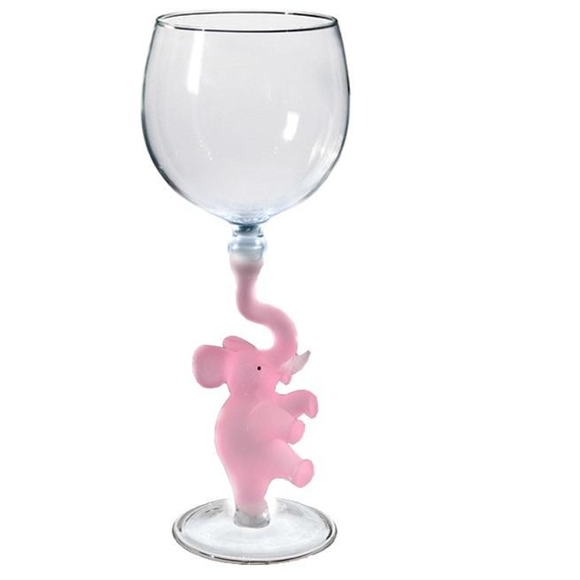 Pink Elephant Hand Blown Wine Glass