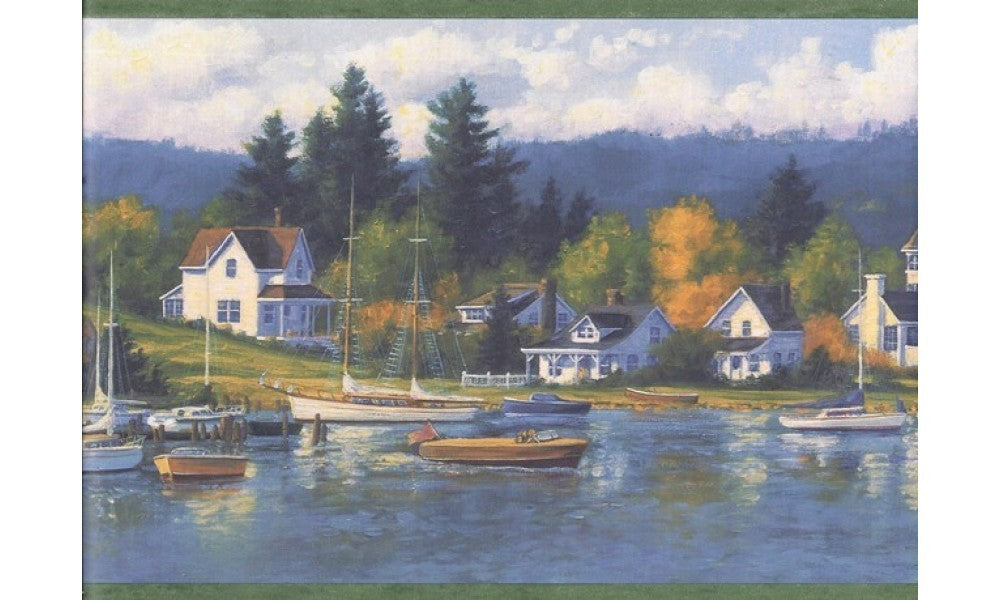 Green Lake Houses Forest CW32202 Wallpaper Border