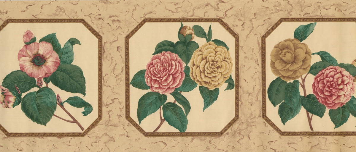 Pink and Mustard Yellow Flowers 5507230 Wallpaper Border