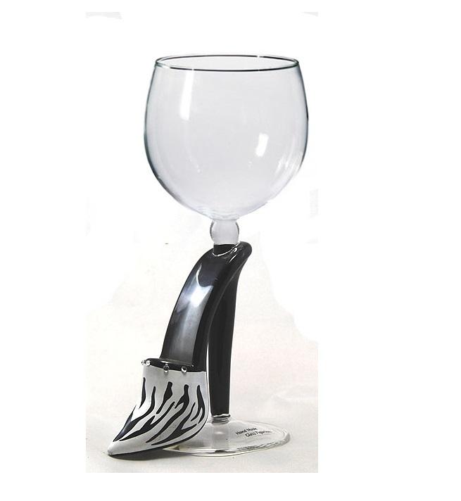 Grey High heel /Zebra print Hand Blown Wine Glass