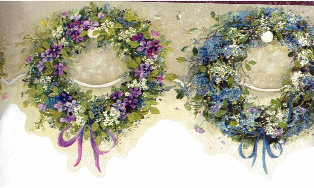 Blue Green Ring Flowers FAM65073 Wallpaper Border
