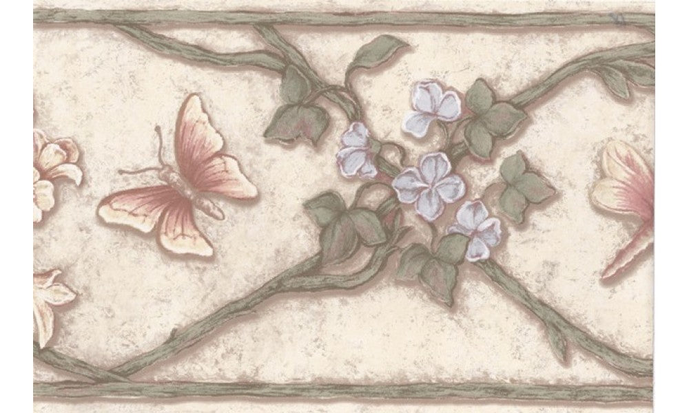 Cream Green Butterfly Floral Vines 41776630 Wallpaper Border
