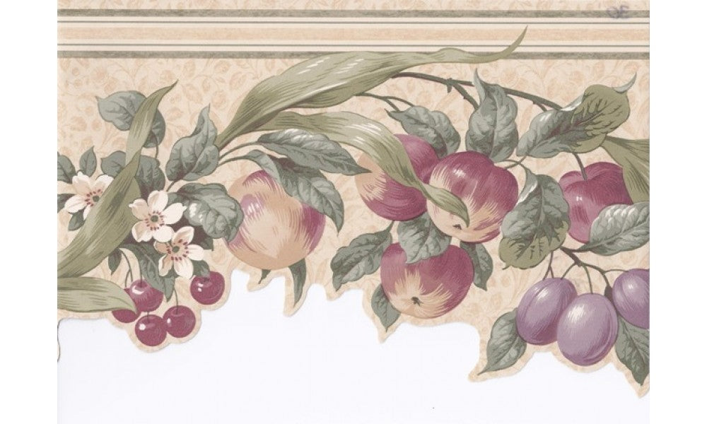 Cream Green Apples Cherries Floral CV103721 Wallpaper Border