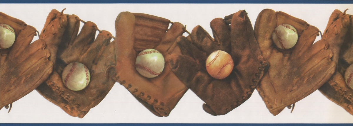 Vintage Brown Baseball Gloves with Balls ISB4061B Wallpaper Border