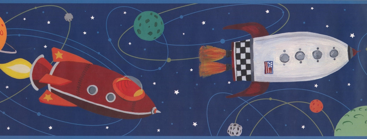 Rocket Spaceship Planets ZB3228BD Wallpaper Border
