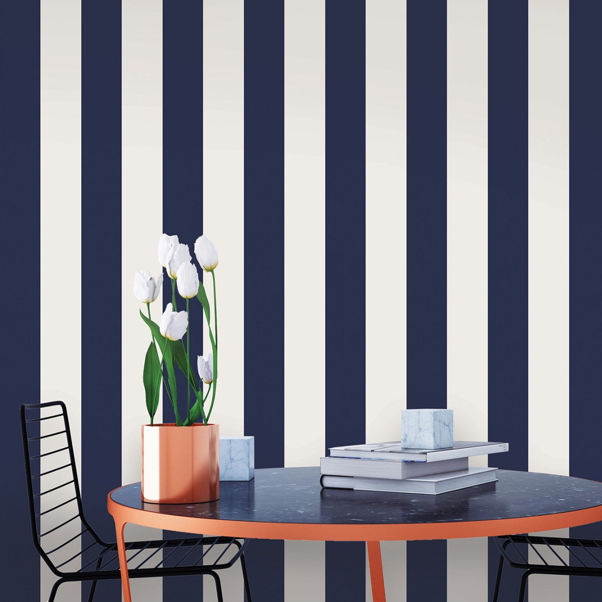 Navy Blue  Wallpaper Mini Stripe Self-Adhesive ST605