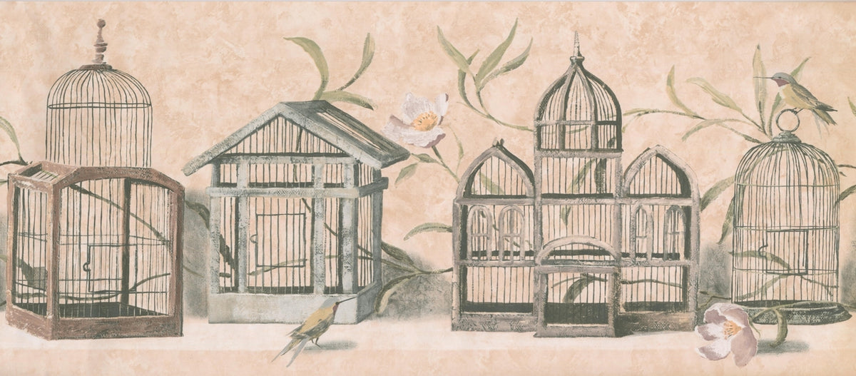 Antique Bird Cages Brown KT8465B Wallpaper Border