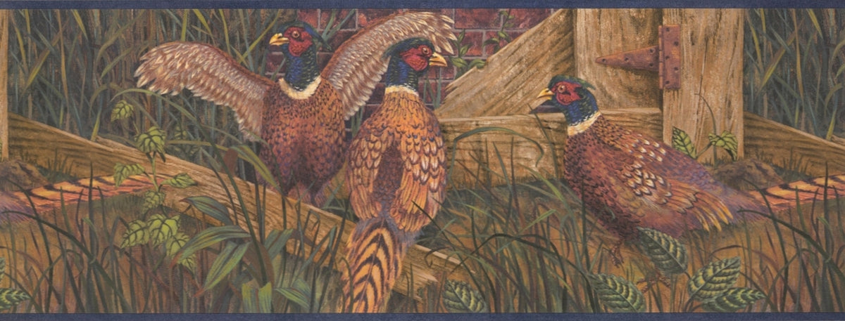 Pheasants in Yard Village OA8102B Wallpaper Border