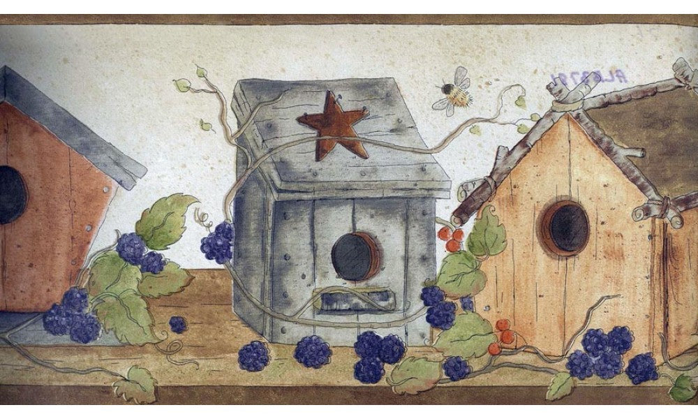 Brown White Bird Houses ALB3781 Wallpaper Border