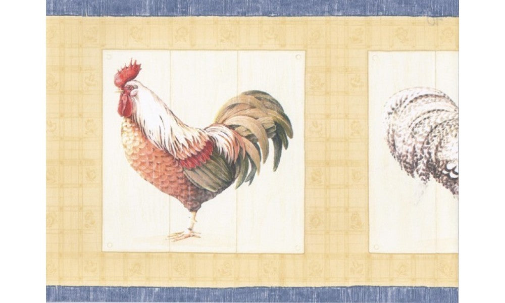 Blue Yellow Cream Roosters CP33209 Wallpaper Border