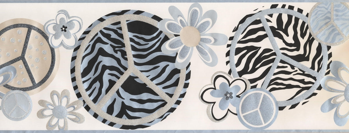 York Wallcoverings Peace on Zebra Circles KS2270B Wallpaper Border