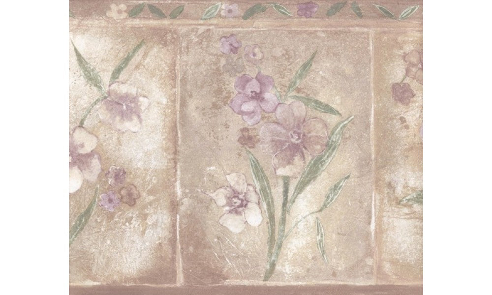 Brown Purple Primrose Floral KF76670 Wallpaper Border