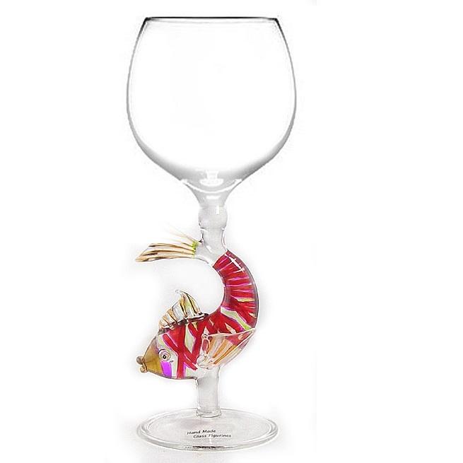 Red Fish Hand Blown Wine Glass