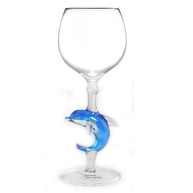 Blue Dolphin Hand Blown Wine Glass