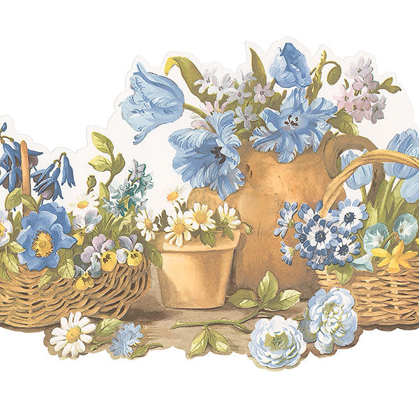 Blue Yellow Flower Pots FK78465DC Wallpaper Border