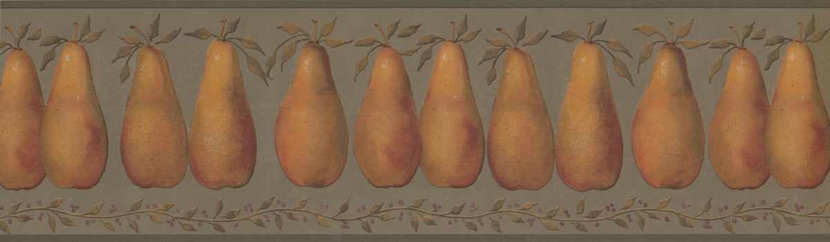 Brown Pears Sage Green HS3053B Wallpaper Border