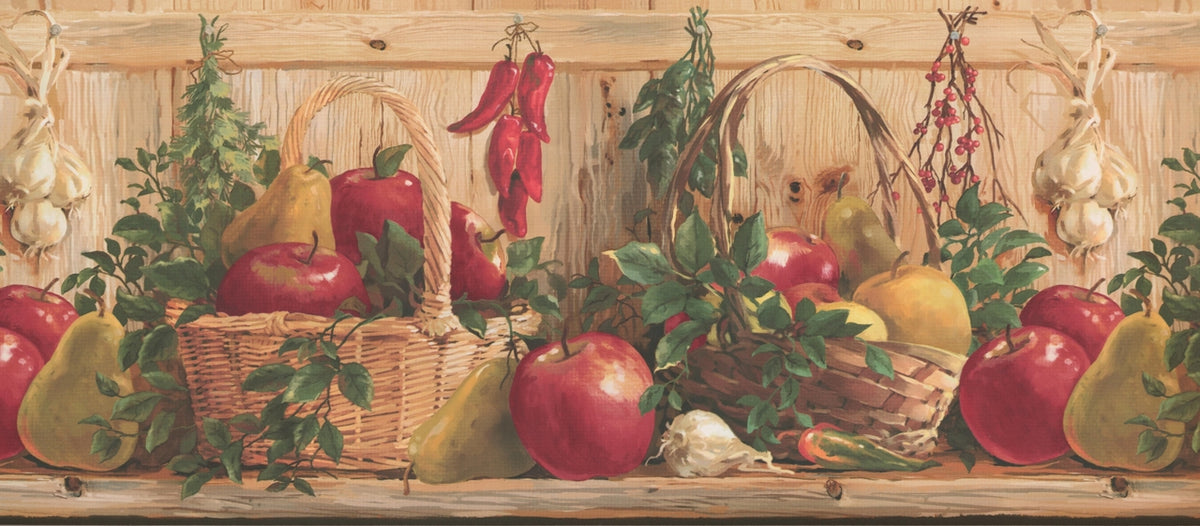 Basket Apples Pears Peppers Garlic KR2322B Wallpaper Border