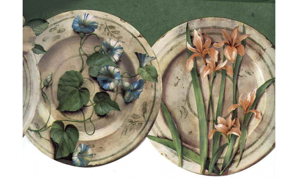 Green Floral Dishes Scalloped FR4903 Wallpaper Border