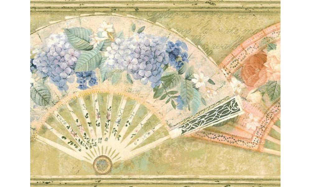 Gold Fans and Flowers VC52202B Wallpaper Border