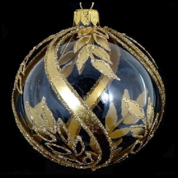 Hand Painted Gold on Clear Leaf Glass Holiday Ornament