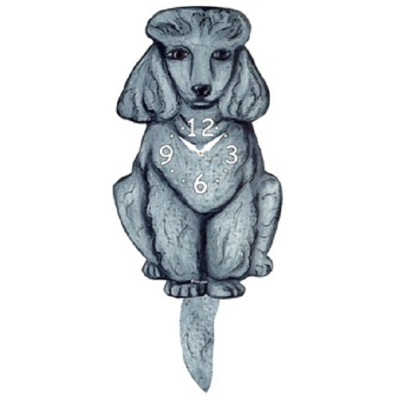 Grey Poodle Dog Wagging Pendulum Clock