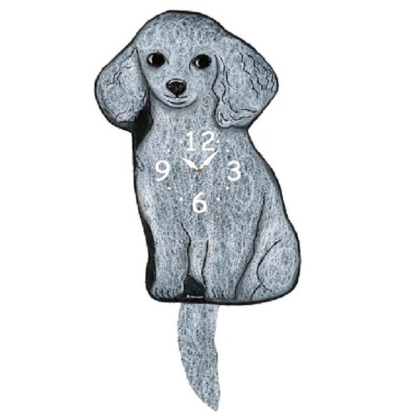 Grey Toy Poodle Dog Wagging Pendulum Clock