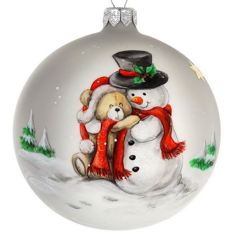 Hand Painted Snowman with Teddy Bear Mouth Blown &amp; Christmas Ornament