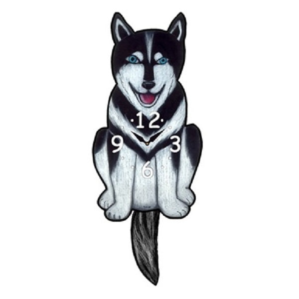 Siberian Husky Dog Wagging Pendulum Clock
