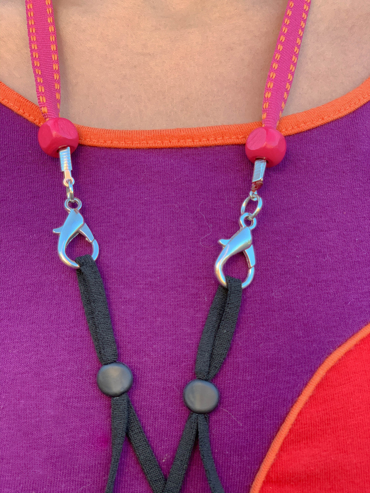 Pink Point Face Mask Holder Wooden Necklace