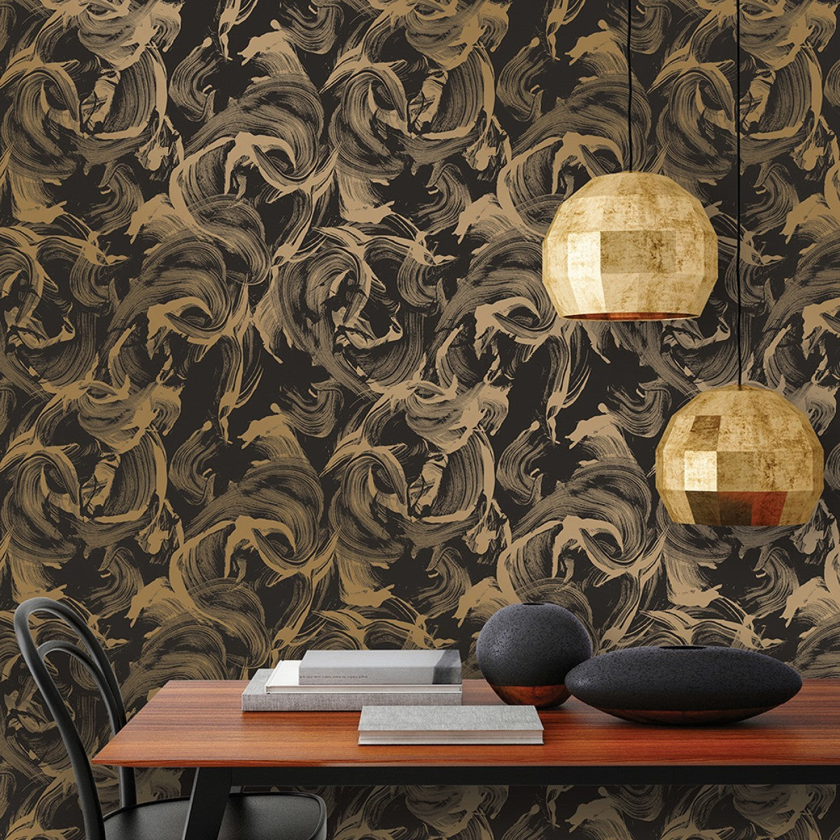 L'Amour Matte Black & Gold Self-Adhesive LA519 Wallpaper