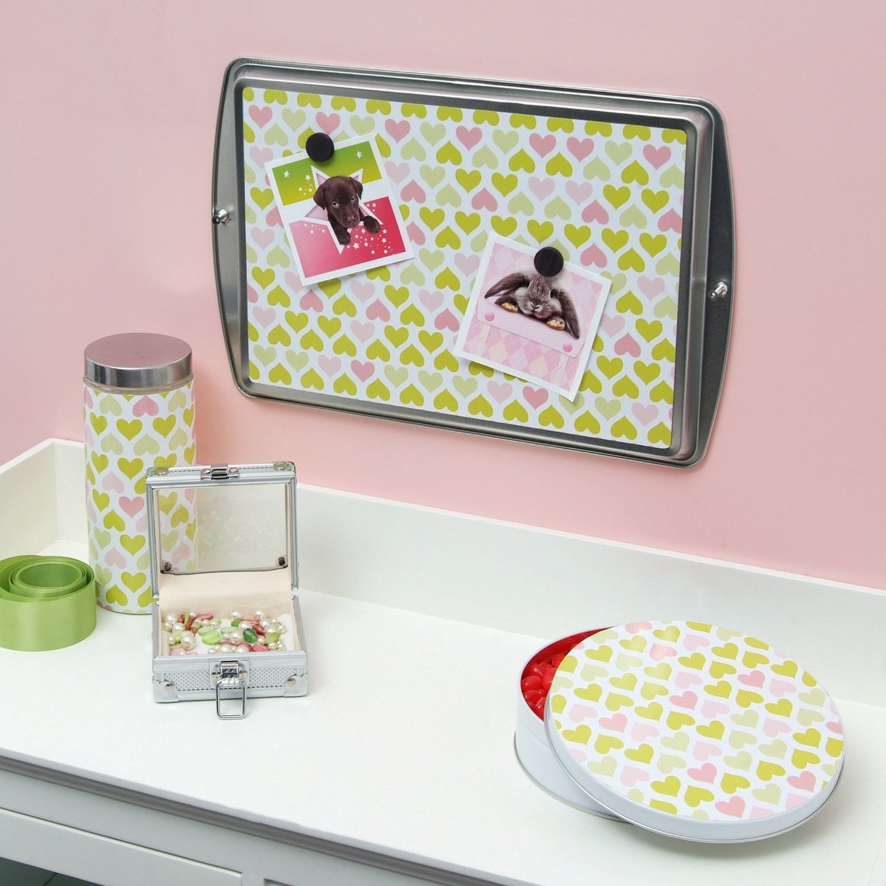 Green Pink Lemonade Heart Contact Paper