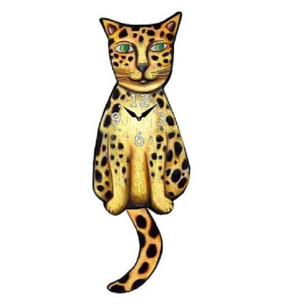 Leopard Cat Wagging Pendulum Clock